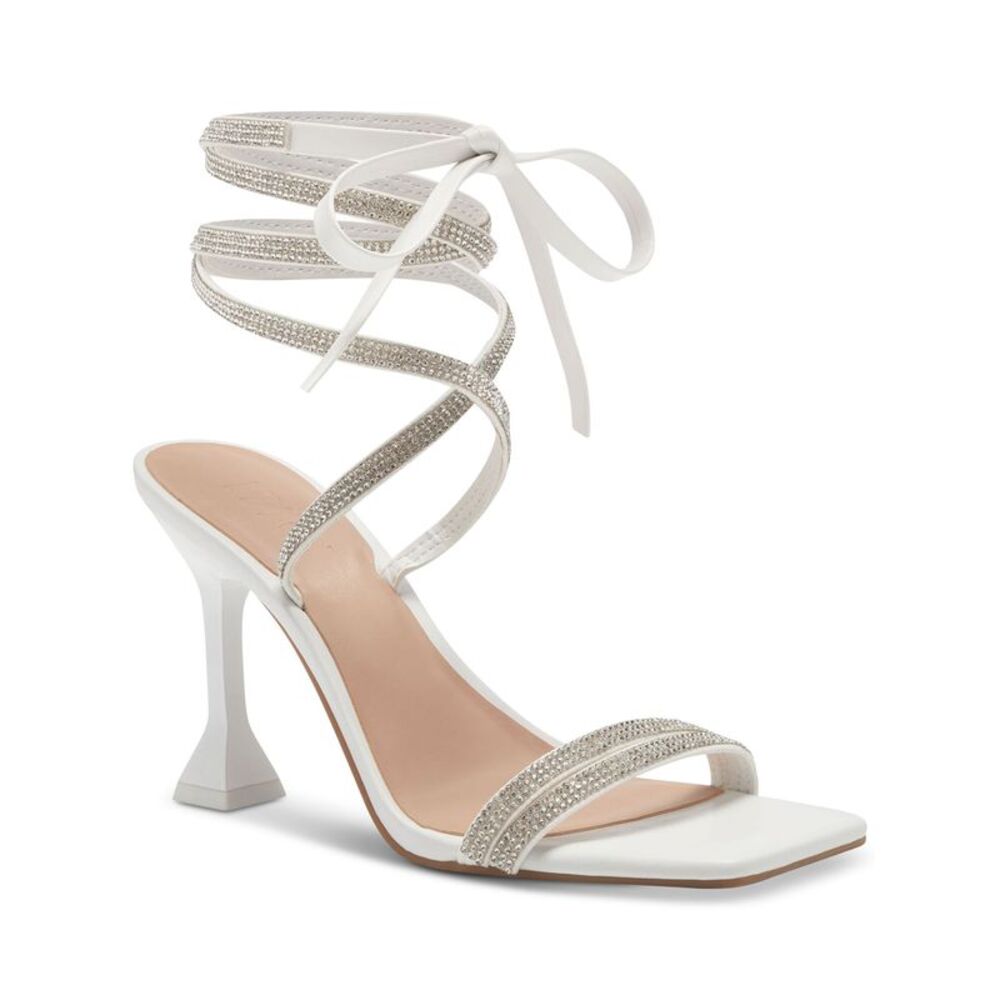 INC Womens White Tie Straps Bradki Open Toe Sculpted Heel Heeled Sandal 9.5 M